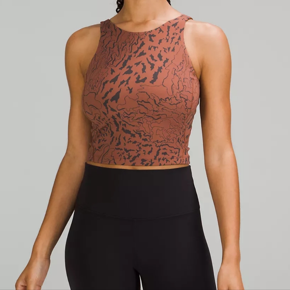 Rust Printed High-Neck Crop Top